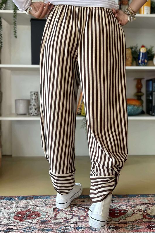 The Sunday Morning Stripe Twist Pant Chocolate Sand